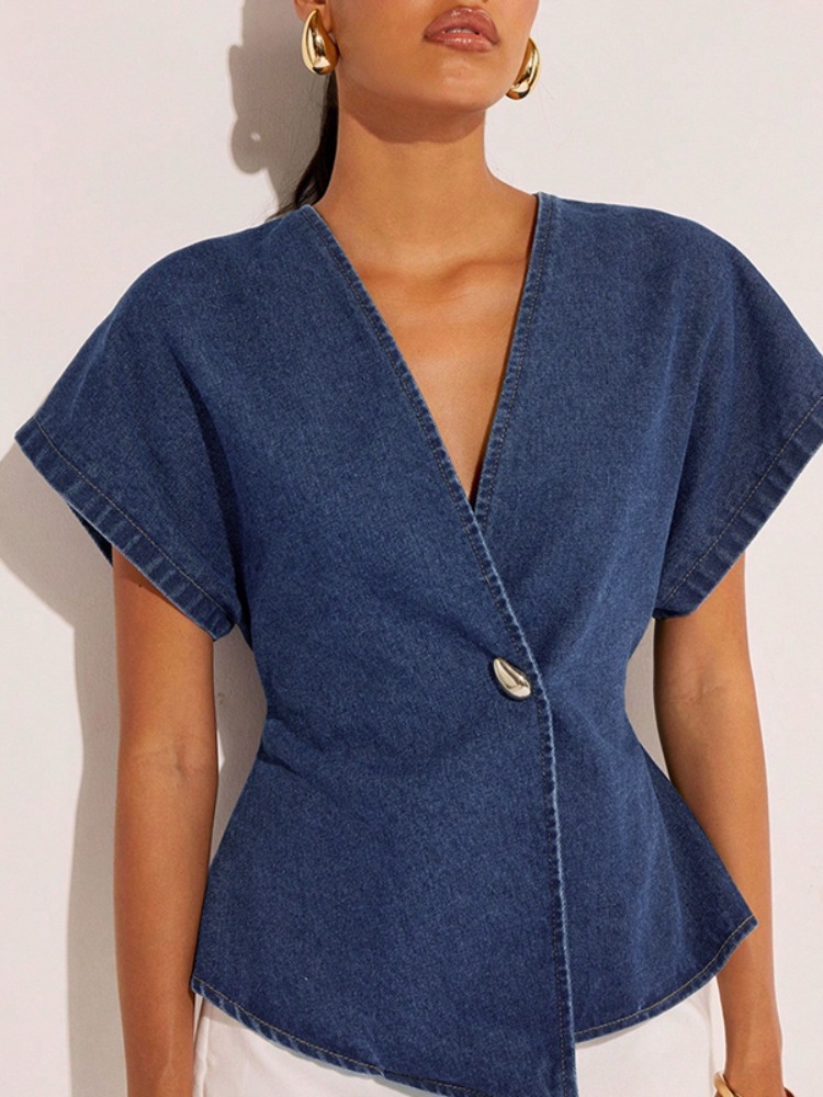 Summer Clothing Wraps - Damska bluzka dżinsowa w kolorze ciemnoniebieskim