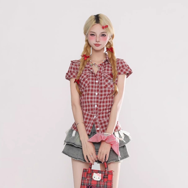 Summer Grunge Clothing - Koszula w kratę w stylu Harajuku