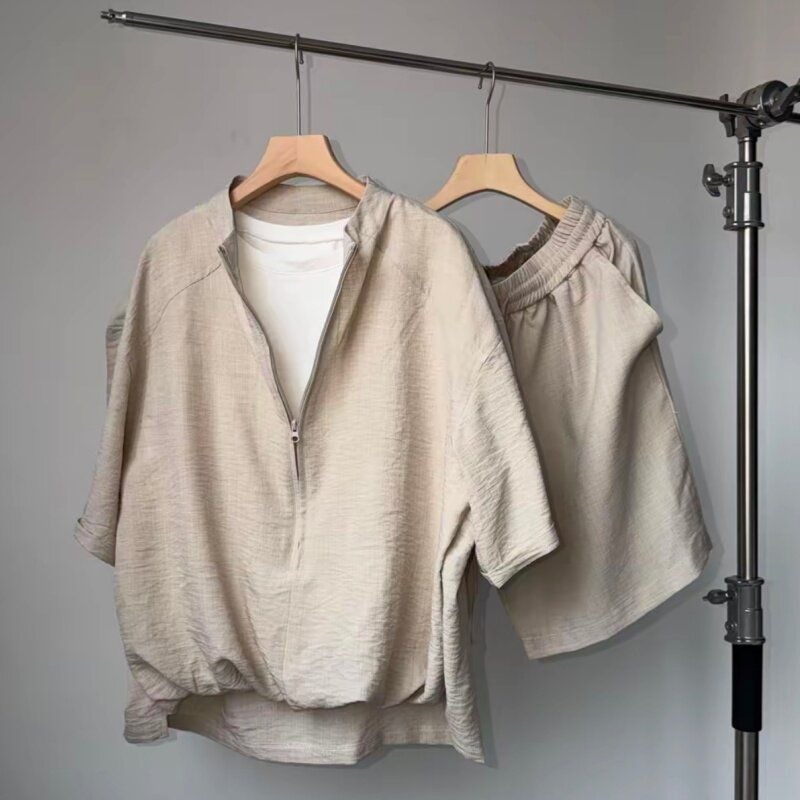 Linen Shorts Men - Męskie letnie komplety w stylu Old