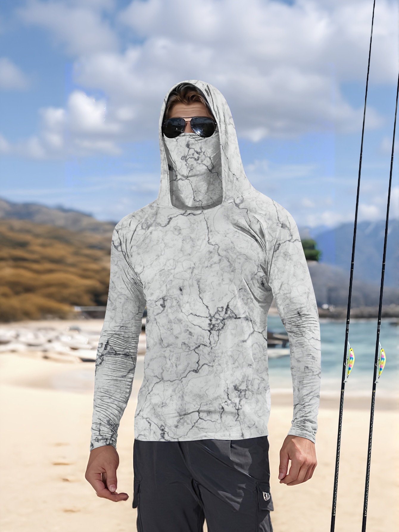 Summer Clothing Us - Męska koszulka wędkarska z kapturem, długi