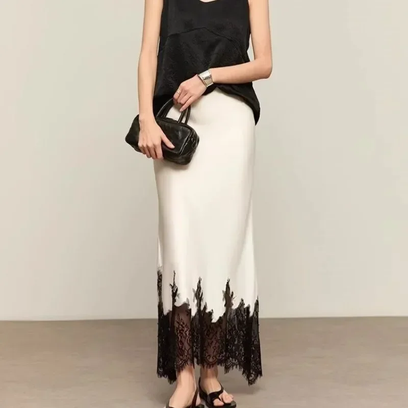 Summer Clothing Wraps - Spódnica midi z koronkowym wykończeniem, elegancka,