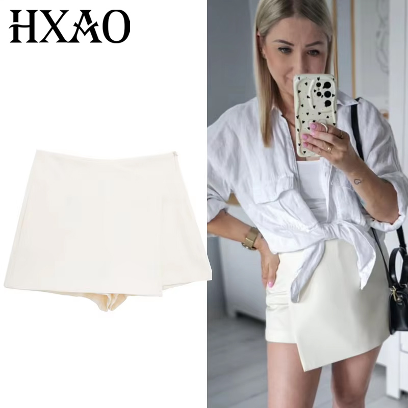 Summer Zara - HXAO Czarno-Białe Szorty-Spódnica z Wysokim Stanem,