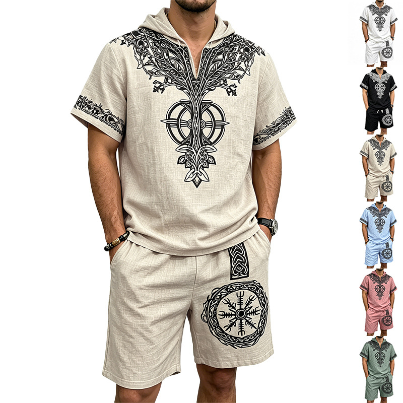 Linen Shorts Men - Męski zestaw letni: bluzka z krótkim