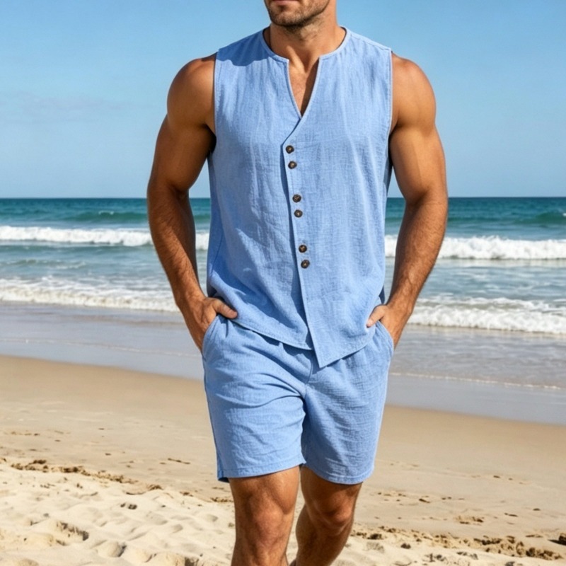Męski Prosty Zestaw Letni: Lni – Linen Shorts Men recenzja i cena